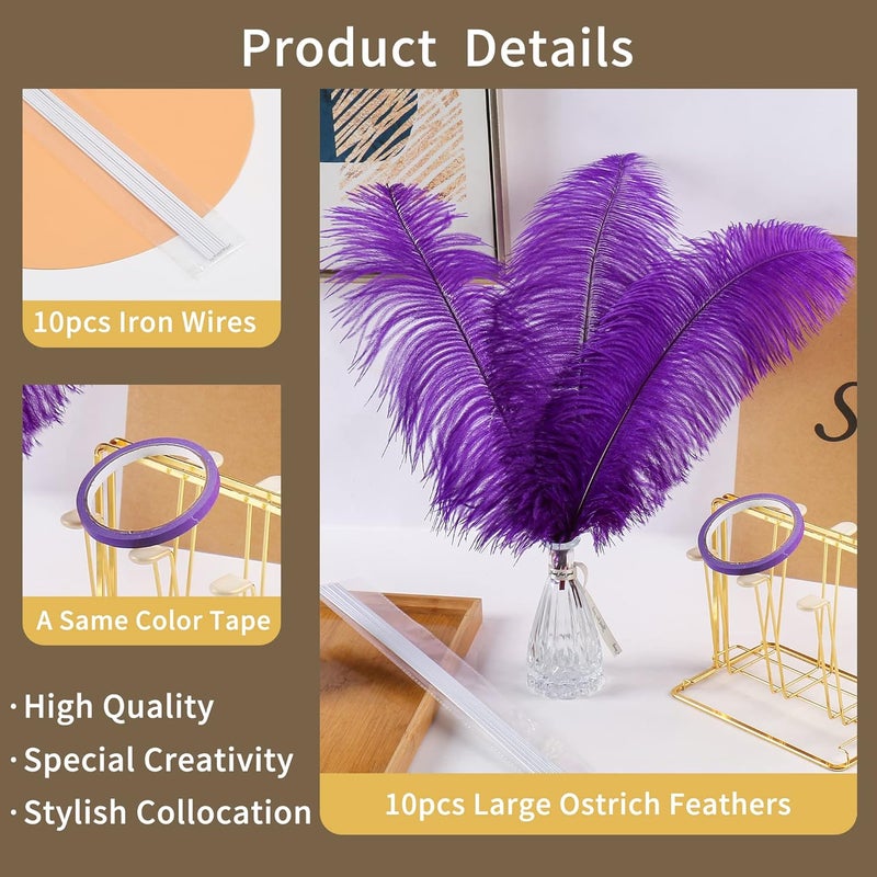 Soarer Purple Big Ostrich Feathers - 10Pcs Making Kit 34inch Extra Large Ostrich Feathers Long for Tall Vase,Floral Arrangement,Mardi Gras Party Centerpieces and Wedding Home Decoration(Purple) - Image 5